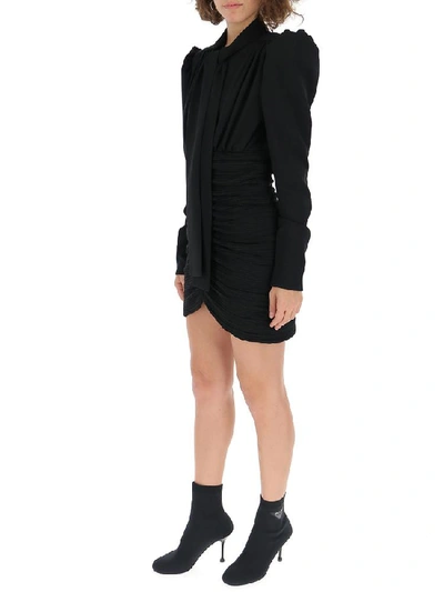 Shop Saint Laurent Micro Pleated Fitted Dress In Black