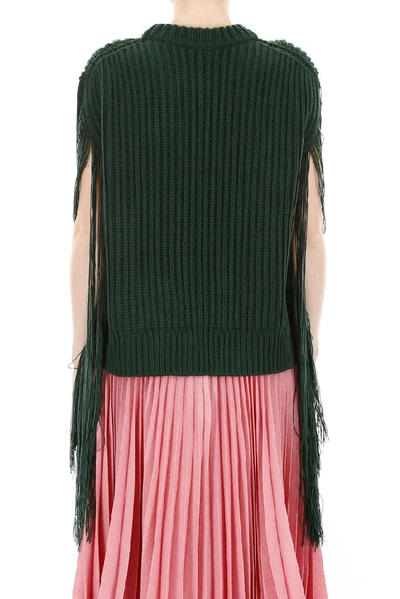 Shop Calvin Klein 205w39nyc Fringe Sleeves Ribbed Sweater In Green