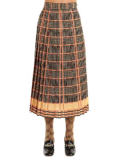 Shop Gucci Plaid Pleated Skirt In Multi