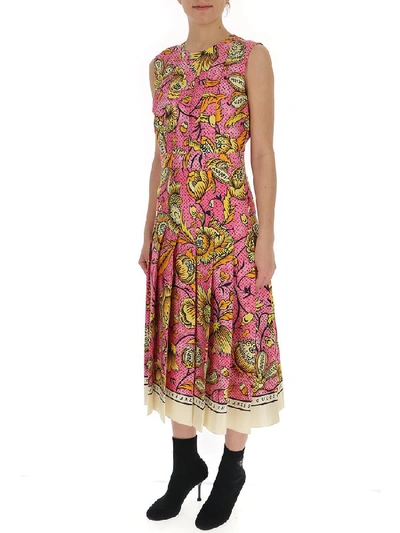 Shop Gucci Watercolour Flowers Pleated Dress In Multi