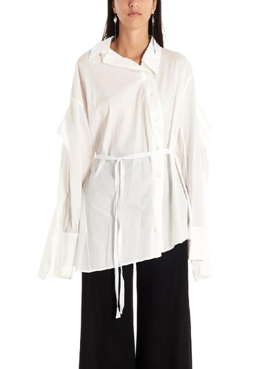 Shop Ann Demeulemeester Asymmetric Belted Shirt In White
