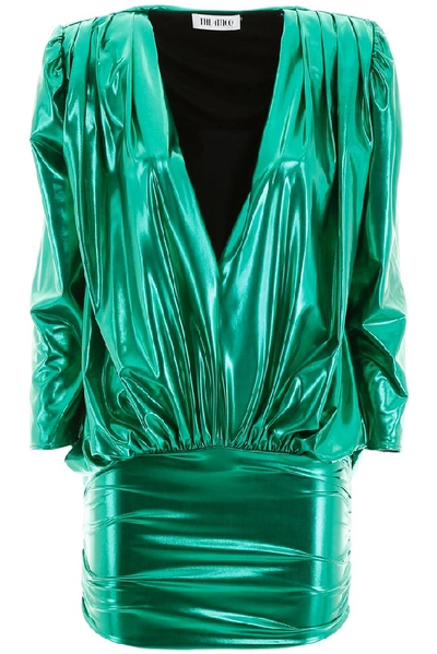Shop Attico The  Metallic Draped Mini Dress In Green