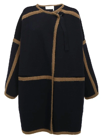 Shop Chloé Oversized Contrast Trimmed Coat In Blue