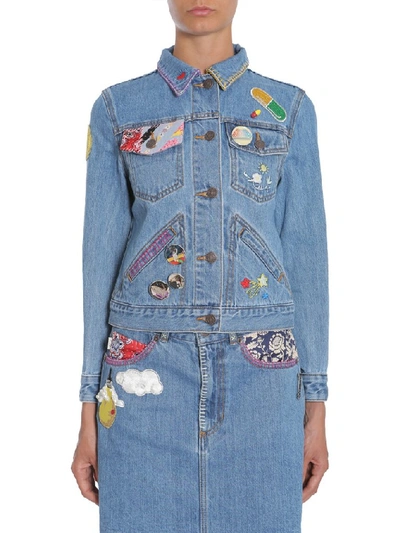 Shop Marc Jacobs Patch Pin Fitted Denim Jacket In Blue