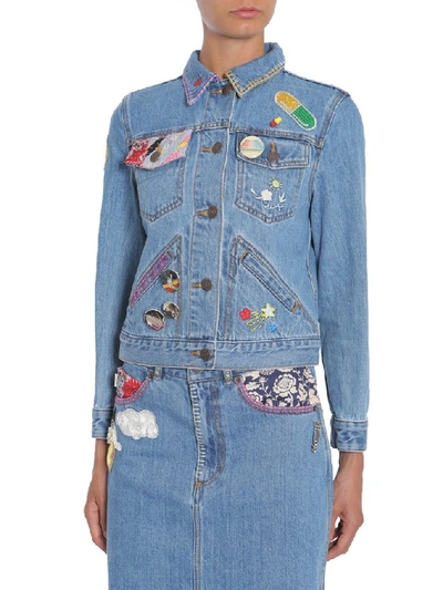 Shop Marc Jacobs Patch Pin Fitted Denim Jacket In Blue