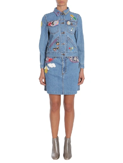 Shop Marc Jacobs Patch Pin Fitted Denim Jacket In Blue