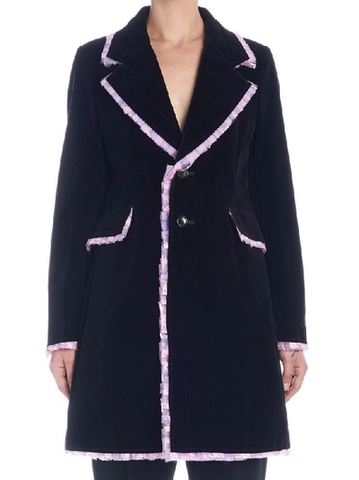 Shop Comme Des Garçons Lace Trimmed Velvet Coat In Black