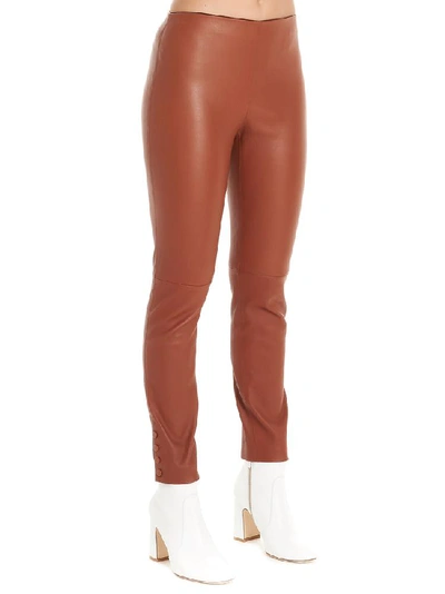 Shop Theory Leather Panelled Leggings In Brown