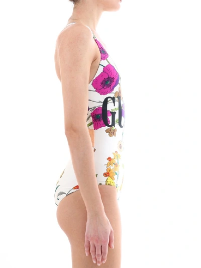 Shop Gucci Floral Logo Swimsuit In Multi