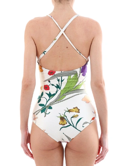 Shop Gucci Floral Logo Swimsuit In Multi