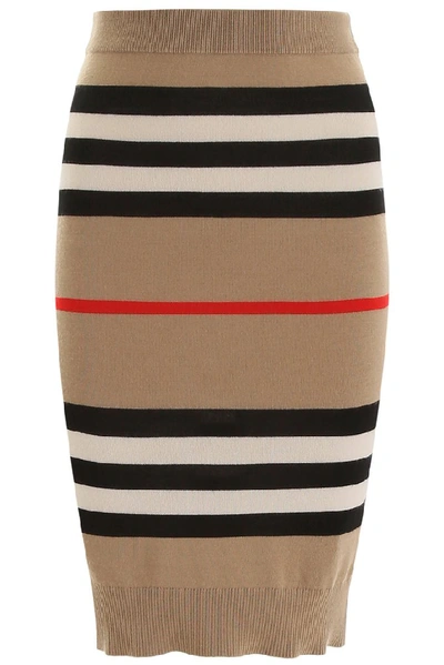 Shop Burberry Striped Pencil Skirt In Beige