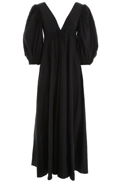 Shop Staud Amaretti Deep V Puff Sleeve Dress In Black