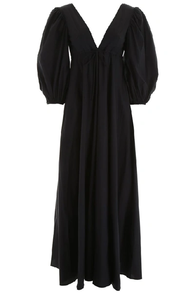 Staud Amaretti Puff-sleeve Cotton-poplin Maxi Dress In Black | ModeSens