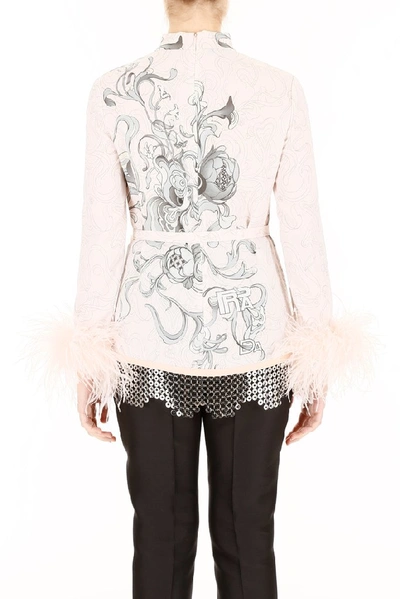 Shop Prada Printed Sable Top With Feathers In Pink
