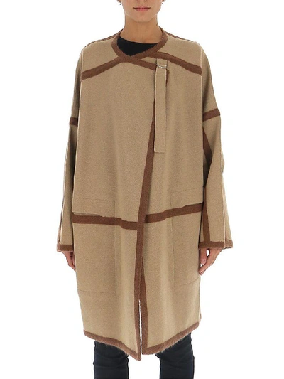 Shop Chloé Oversized Contrast Trimmed Coat In Brown
