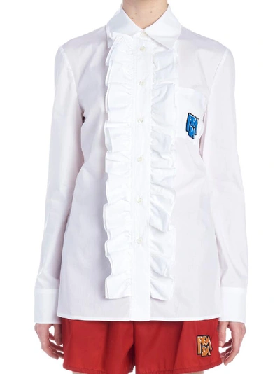 Shop Prada Ruffled Fringed Shirt In White