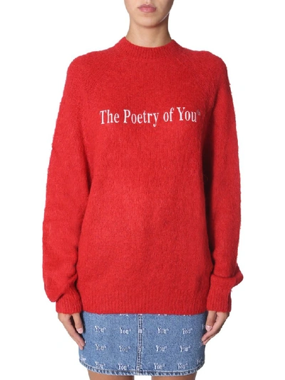 Shop Msgm Embroidered Slogan Sweater In Red