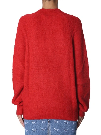 Shop Msgm Embroidered Slogan Sweater In Red
