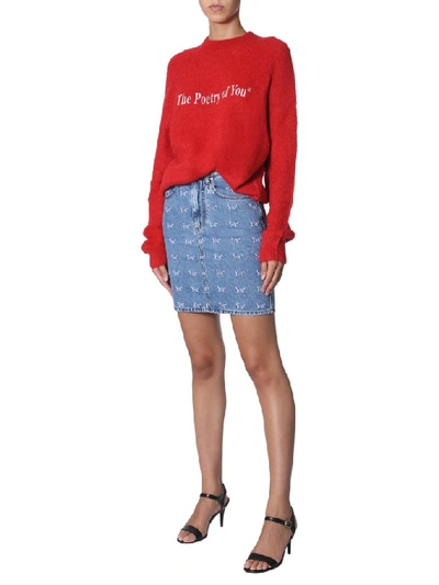 Shop Msgm Embroidered Slogan Sweater In Red