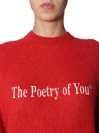 Shop Msgm Embroidered Slogan Sweater In Red