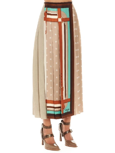 Shop Fendi Ff Karligraphy Pleated Skirt In Multi