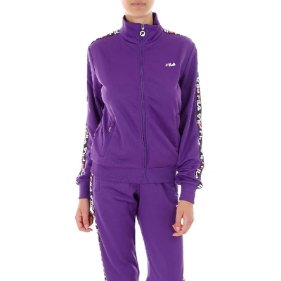 Shop Fila Logo Zipped Track Jacket In Purple