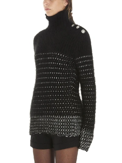 Shop Balmain Contrasting Knit Detail Turtleneck Sweater In Multi