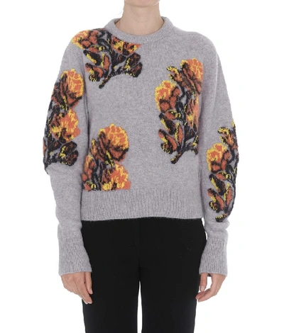 Shop Chloé Floral Print Knitted Sweater In Grey