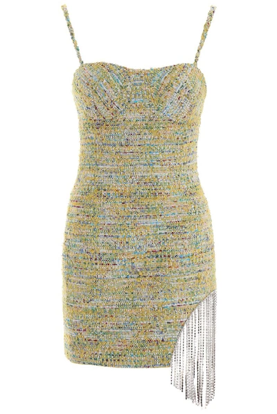 Shop Area Crystal Fringe Tweed Dress In Multi