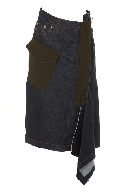 Shop Sacai Asymmetric Draped Midi Skirt In Multi