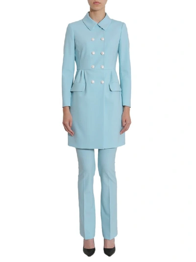 Shop Boutique Moschino Pearl Button Detail Double Breasted Coat In Blue