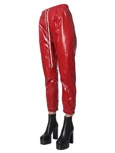 Shop Rick Owens Wet Look Track Pants In Red