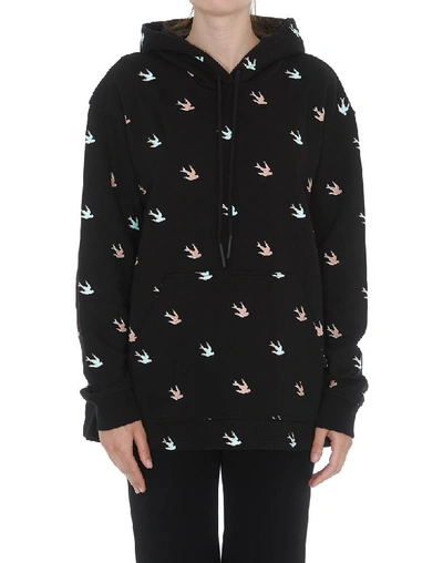 Shop Alexander Mcqueen All Over Swallow Print Hoodie In Black