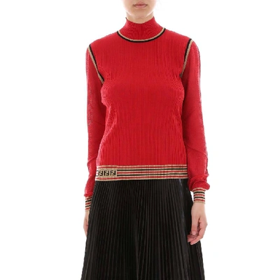 Shop Fendi Contrasting Panelled Turtleneck Sweater In Red