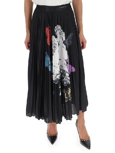 Shop Valentino Graphic Printed Pleated Midi Skirt In Black