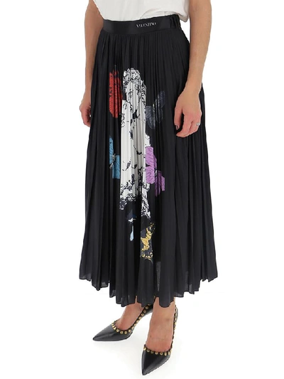 Shop Valentino Graphic Printed Pleated Midi Skirt In Black