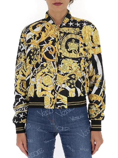 Shop Versace Baroque Printed Bomber Jacket In Multi