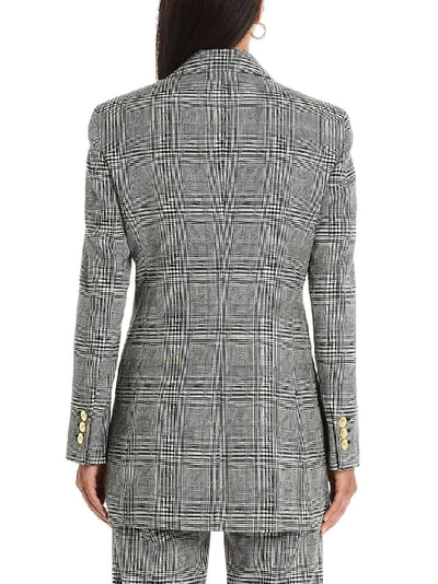 Shop Versace Checkered Double Breasted Blazer In Grey