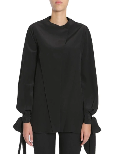 Shop Givenchy Tie Cuff Silk Shirt In Black