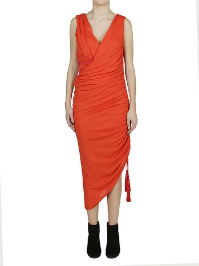 Shop Lanvin Asymmetric Ruched Dress In Red