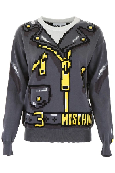 Shop Moschino 8bit Print Crewneck Sweatshirt In Grey