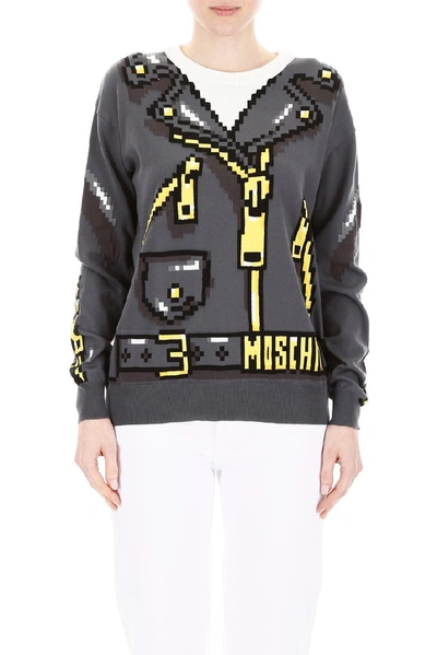 Shop Moschino 8bit Print Crewneck Sweatshirt In Grey
