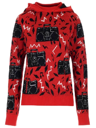 Shop Saint Laurent Radio Knitted Hoodie In Red