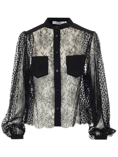 Shop Givenchy Lace Crewneck Sheer Blouse In Black