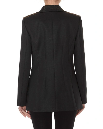 Shop Fendi Leather Pocket Detail Single Breasted Blazer In Black