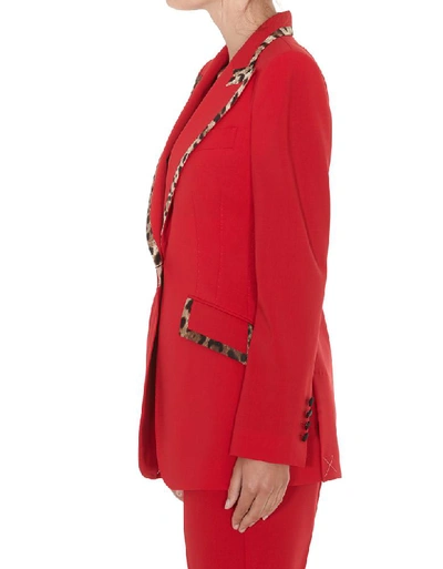 Shop Dolce & Gabbana Leopard Print Trim Single Breasted Blazer In Red