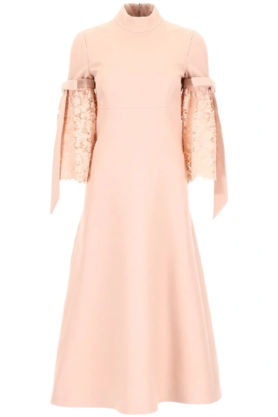 Shop Valentino Lace Sleeve Midi Dress In Pink