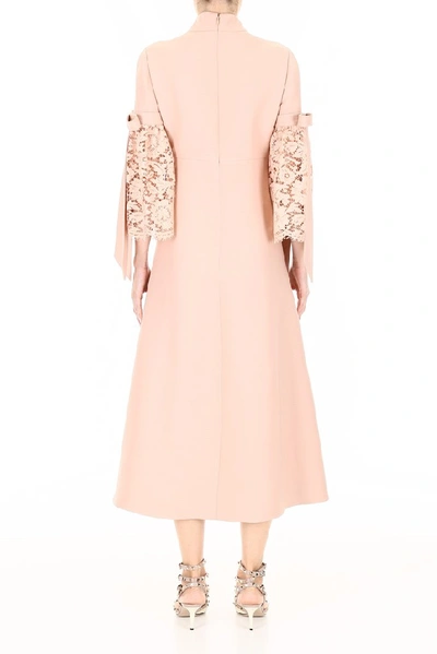 Shop Valentino Lace Sleeve Midi Dress In Pink
