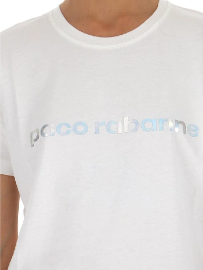 Shop Paco Rabanne Metallic Logo T In White