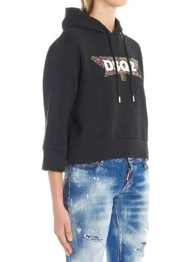 Shop Dsquared2 Cropped Sleeves Logo Hoodie In Black